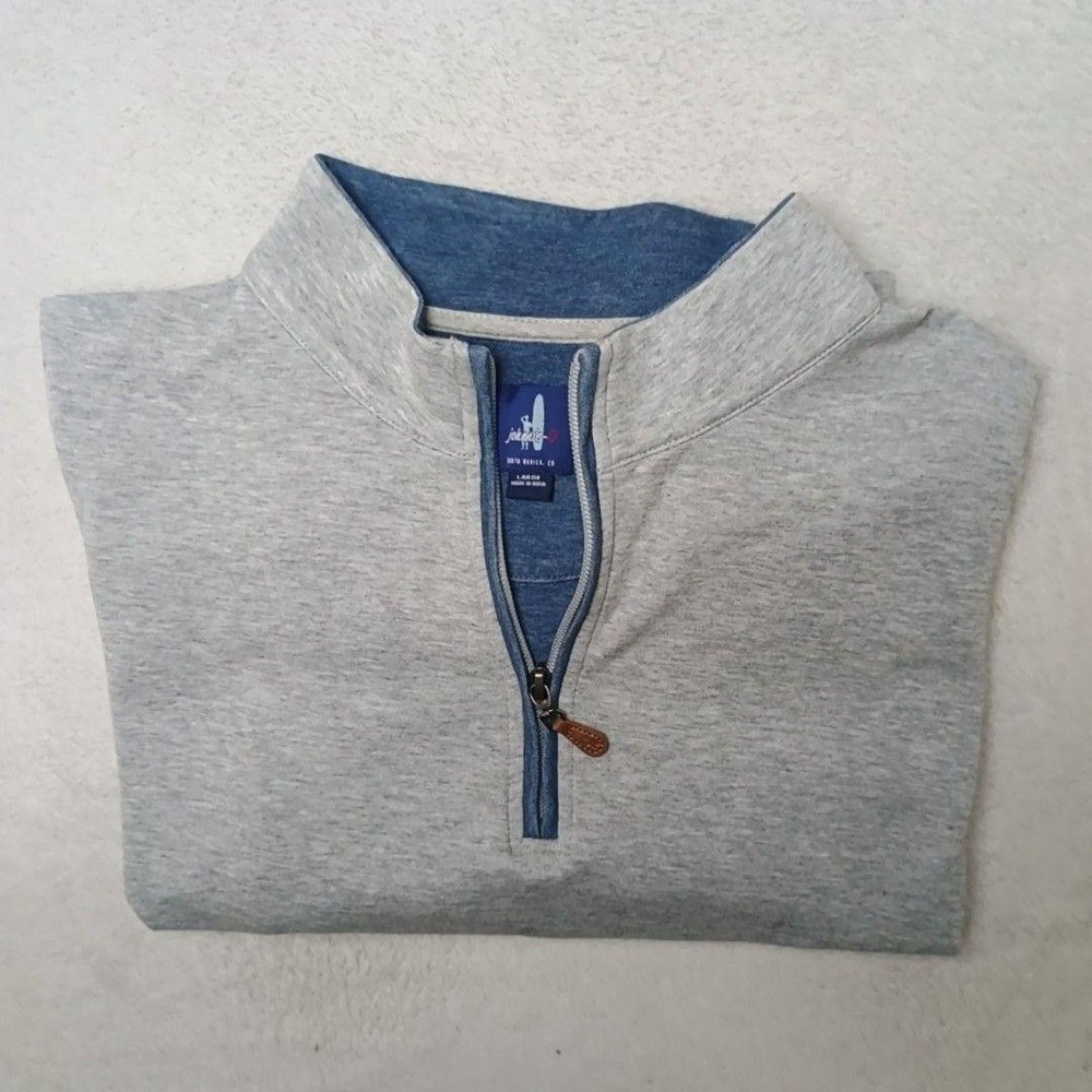Johnnie-O Pullover MEns L Light Gray Golf Sully 1/4 Zip Collared Casual Work